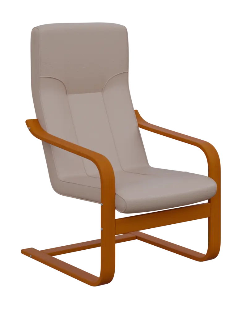 BO - 1 křeslo, dřevěná kostra, moření třešeň, koženka HOLY SA 3, světle šedá